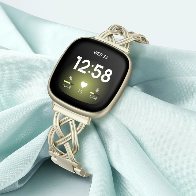 Alt view image 3 of 5 - Metal Band Compatible with Fitbit Versa 4/Versa 3/Sense 2/Sense Bands Women, Celtic Stainless Steel Strap Dressy Bracelet Designer Pretty Wristband