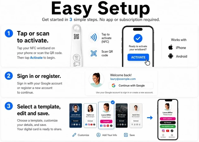 Alt view image 3 of 7 - NFC Smart Business Card Wristband, Adjustable (White) QR Code, Waterproof Silicone, Tap to Share Contact Info, Works with iPhone and Android