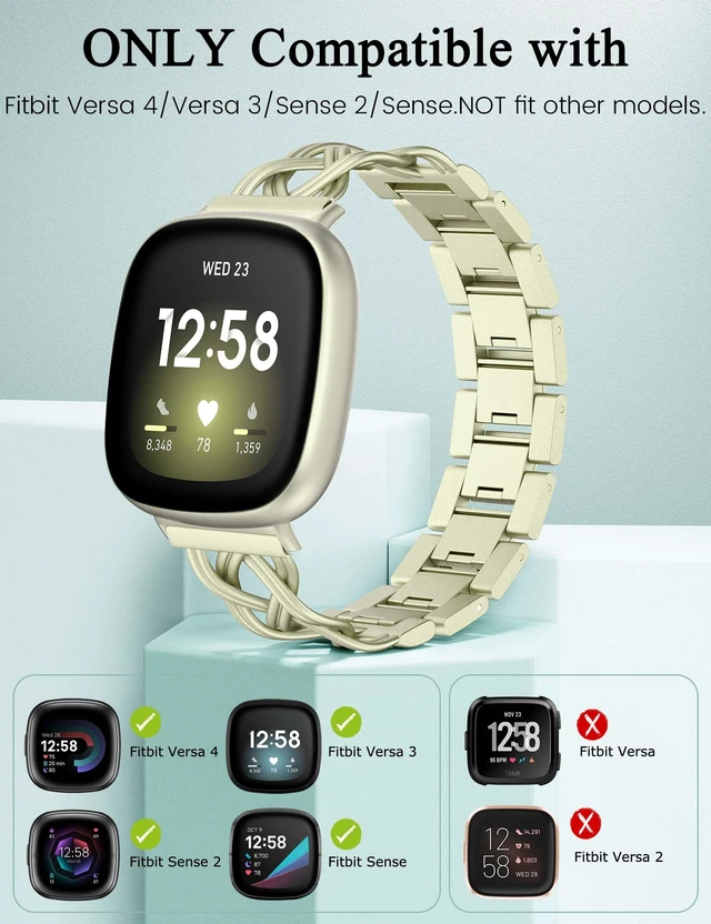 Alt view image 4 of 5 - Metal Band Compatible with Fitbit Versa 4/Versa 3/Sense 2/Sense Bands Women, Celtic Stainless Steel Strap Dressy Bracelet Designer Pretty Wristband