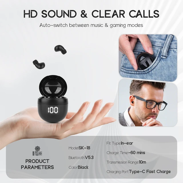 Alt view image 6 of 6 - Invisible Mini Wireless Bluetooth Earbuds Tiny IPX5 Waterproof Sleep Stereo Wireless Bluetooth Earbuds Ultra Small Invisible Mini In-Ear, Fit All Ears Stereo Sound for Comfort Sleep & Daily Use
