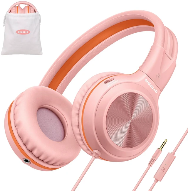 Main image of Manyshare Kids Headphones Girls, 3.5mm Wired Headphones with Mic Share Audio Between Headphones, 3-Level Volume Limiting, HD Mic, Foldable Design and Pouch for School, iPad and Travel