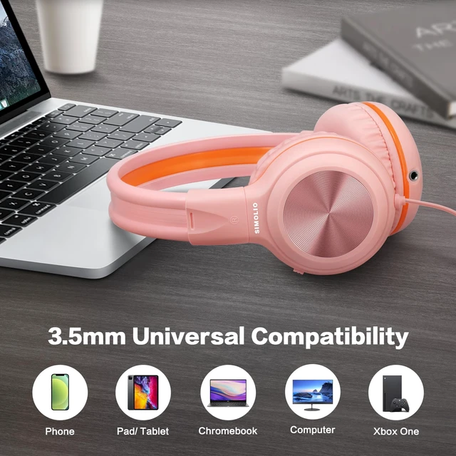 Alt view image 6 of 7 - Manyshare Kids Headphones Girls, 3.5mm Wired Headphones with Mic Share Audio Between Headphones, 3-Level Volume Limiting, HD Mic, Foldable Design and Pouch for School, iPad and Travel