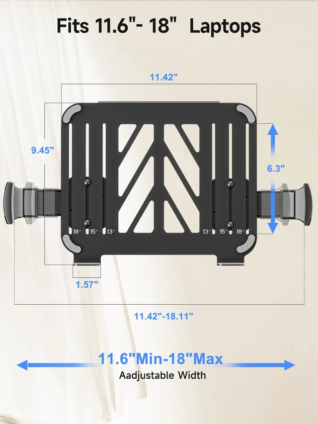 Alt view image 2 of 7 - TP0071 Laptop Tray Adjustable 13 to 18 Inch VESA Arm Mount Tray for Monitor Arms and Stands, Fits 75x75/100x100 mm VESA Mount Holes, Supports Weight Up to 22lbs, Matte Black