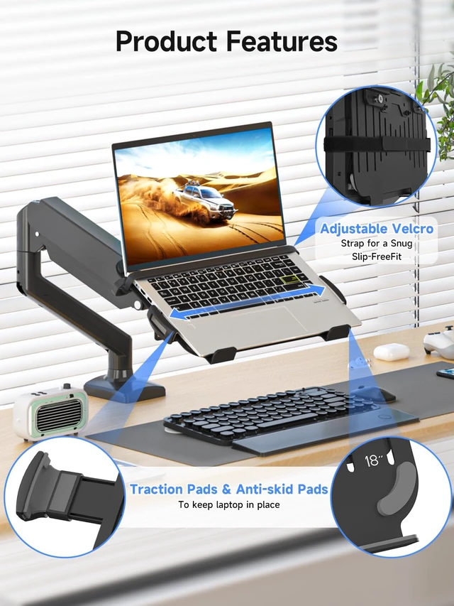 Alt view image 4 of 7 - TP0071 Laptop Tray Adjustable 13 to 18 Inch VESA Arm Mount Tray for Monitor Arms and Stands, Fits 75x75/100x100 mm VESA Mount Holes, Supports Weight Up to 22lbs, Matte Black