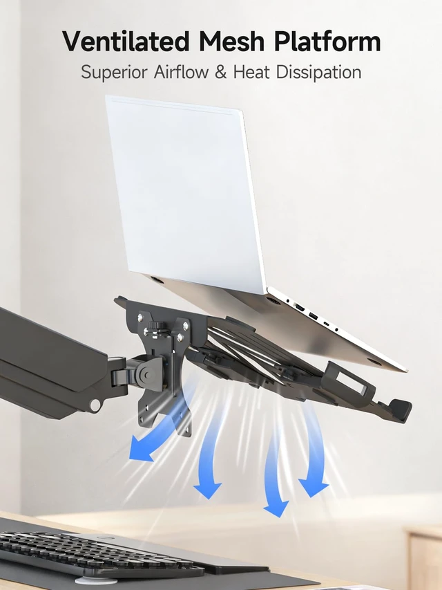 Alt view image 5 of 7 - TP0071 Laptop Tray Adjustable 13 to 18 Inch VESA Arm Mount Tray for Monitor Arms and Stands, Fits 75x75/100x100 mm VESA Mount Holes, Supports Weight Up to 22lbs, Matte Black