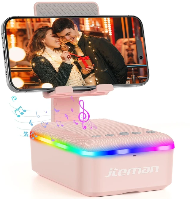 Main image of Gifts for Men Women,Cell Phone Stand with Bluetooth Speaker and LED Light,Cool Tech Gadgets,Unique Birthday Gifts for Men Husband Mom Dad-Pink