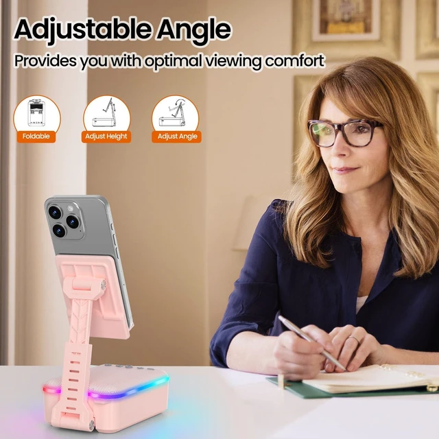 Alt view image 2 of 7 - Gifts for Men Women,Cell Phone Stand with Bluetooth Speaker and LED Light,Cool Tech Gadgets,Unique Birthday Gifts for Men Husband Mom Dad-Pink