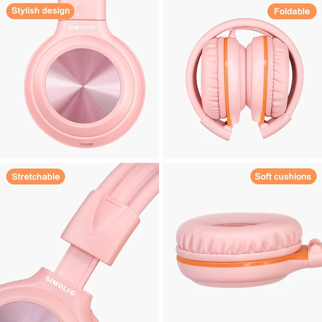 Alt view image 7 of 7 - Manyshare Kids Headphones Girls, 3.5mm Wired Headphones with Mic Share Audio Between Headphones, 3-Level Volume Limiting, HD Mic, Foldable Design and Pouch for School, iPad and Travel