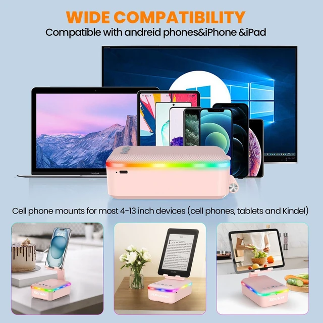 Alt view image 7 of 7 - Gifts for Men Women,Cell Phone Stand with Bluetooth Speaker and LED Light,Cool Tech Gadgets,Unique Birthday Gifts for Men Husband Mom Dad-Pink