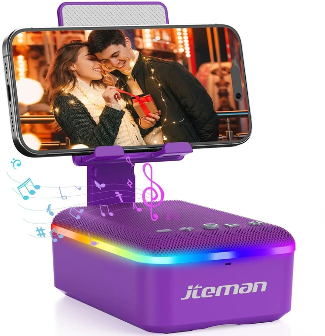 Main image of Gifts for Men Women,Cell Phone Stand with Bluetooth Speaker,LED Light,and Lanyard,Cool Tech Gadgets,Unique Birthday Gifts for Men Husband Mom Dad-Purple
