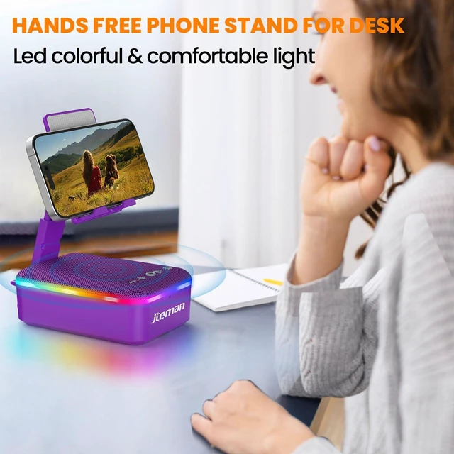 Alt view image 5 of 7 - Gifts for Men Women,Cell Phone Stand with Bluetooth Speaker,LED Light,and Lanyard,Cool Tech Gadgets,Unique Birthday Gifts for Men Husband Mom Dad-Purple