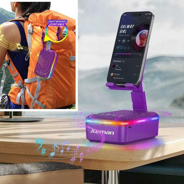 Alt view image 6 of 7 - Gifts for Men Women,Cell Phone Stand with Bluetooth Speaker,LED Light,and Lanyard,Cool Tech Gadgets,Unique Birthday Gifts for Men Husband Mom Dad-Purple