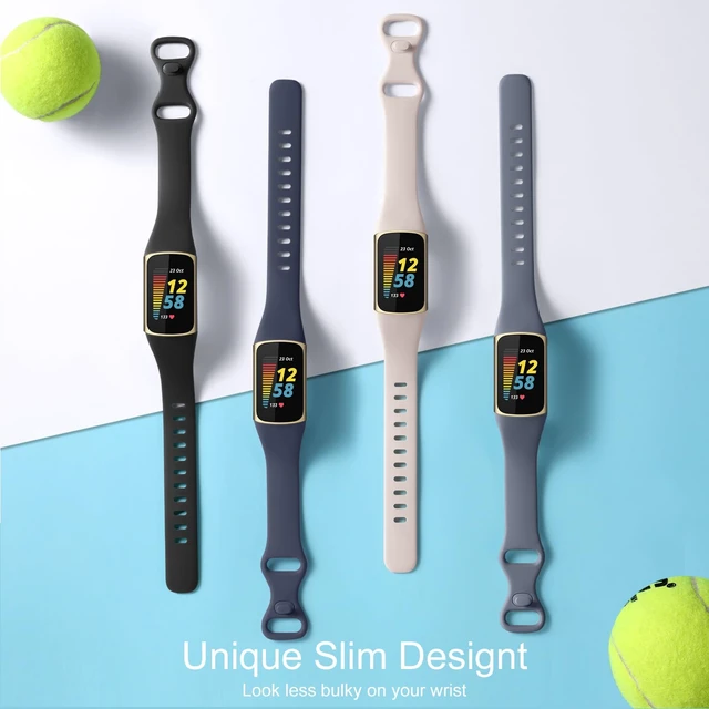 Alt view image 4 of 7 - 4 Pack Slim Band Compatible with Fitbit Charge 5/6 Bands Women Men Soft Silicone Strap, Sport Replacement Wristband for Fitbit Charge 5 6 Fitness Tracker, Black/Navy Blue/Blue Gray/Starlight
