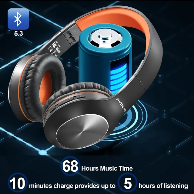 Alt view image 2 of 7 - Bluetooth Headphones Over Ear, 68H Playtime and 3 EQ Music Modes Wireless Headphones with Microphone/Deep Bass, HiFi Stereo Foldable Lightweight Headset for PC Home Travel Office