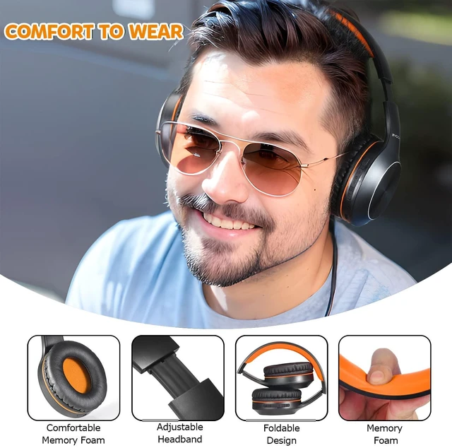 Alt view image 4 of 7 - Bluetooth Headphones Over Ear, 68H Playtime and 3 EQ Music Modes Wireless Headphones with Microphone/Deep Bass, HiFi Stereo Foldable Lightweight Headset for PC Home Travel Office