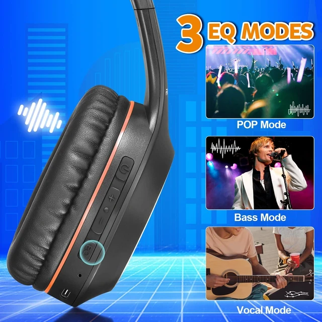 Alt view image 3 of 7 - Bluetooth Headphones Over Ear, 68H Playtime and 3 EQ Music Modes Wireless Headphones with Microphone/Deep Bass, HiFi Stereo Foldable Lightweight Headset for PC Home Travel Office