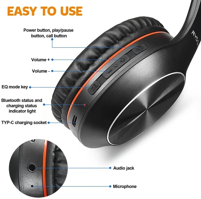 Alt view image 6 of 7 - Bluetooth Headphones Over Ear, 68H Playtime and 3 EQ Music Modes Wireless Headphones with Microphone/Deep Bass, HiFi Stereo Foldable Lightweight Headset for PC Home Travel Office