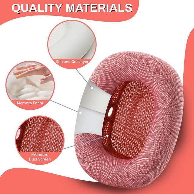 Alt view image 2 of 7 - Ear Cushions for AirPods Max, Original Silicone Noise Reduction (Pink) Upgraded Ear Cup Covers for Apple AirPods Max 1 & 2 Headphones, Strong Magnet Cups Pads, Durable Mesh Fabric, Softer sponge