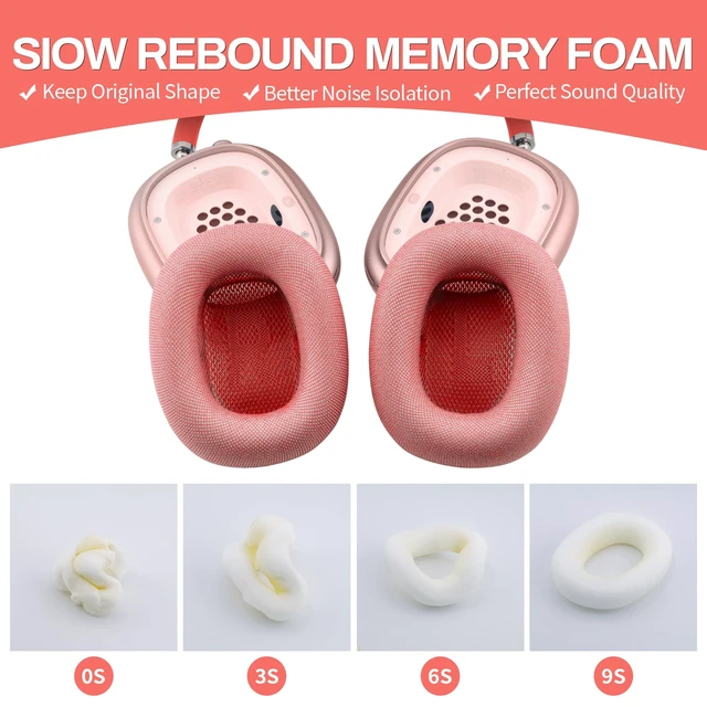Alt view image 4 of 7 - Ear Cushions for AirPods Max, Original Silicone Noise Reduction (Pink) Upgraded Ear Cup Covers for Apple AirPods Max 1 & 2 Headphones, Strong Magnet Cups Pads, Durable Mesh Fabric, Softer sponge