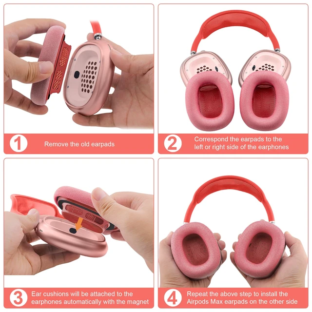 Alt view image 6 of 7 - Ear Cushions for AirPods Max, Original Silicone Noise Reduction (Pink) Upgraded Ear Cup Covers for Apple AirPods Max 1 & 2 Headphones, Strong Magnet Cups Pads, Durable Mesh Fabric, Softer sponge
