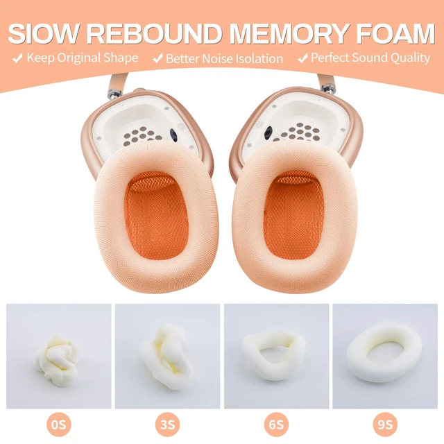 Alt view image 4 of 7 - Ear Cushions for AirPods Max, Original Silicone Noise Reduction (Orange) Upgraded Ear Cup Covers for Apple AirPods Max 1 & 2 Headphones, Strong Magnet Cups Pads, Durable Mesh Fabric, Softer sponge