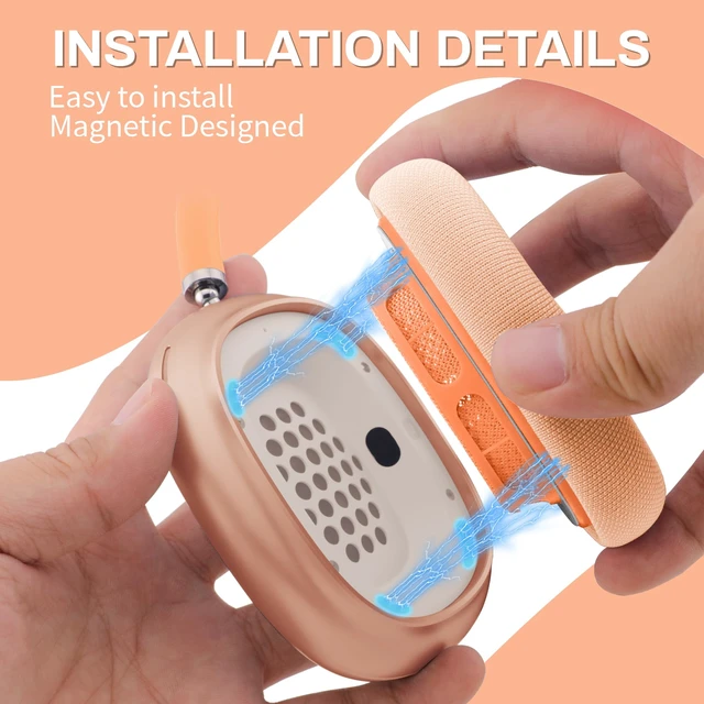 Alt view image 3 of 7 - Ear Cushions for AirPods Max, Original Silicone Noise Reduction (Orange) Upgraded Ear Cup Covers for Apple AirPods Max 1 & 2 Headphones, Strong Magnet Cups Pads, Durable Mesh Fabric, Softer sponge