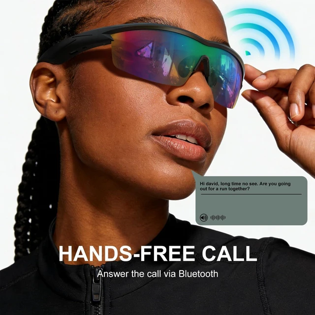 Alt view image 2 of 7 - Waterproof Bluetooth Glasses for Cycling Running Black and Blue Bluetooth Sunglasses, Smart Glasses, Polarized Lenses,Bluetooth Glasses for Women&Men, Long Battery Life