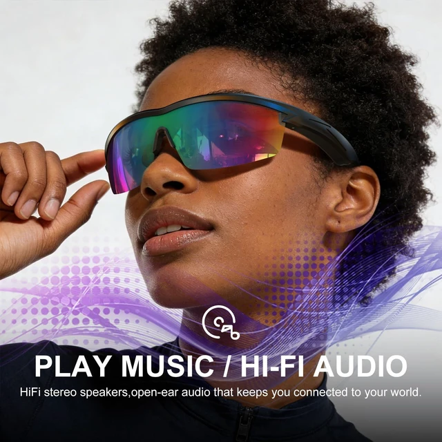 Alt view image 3 of 7 - Waterproof Bluetooth Glasses for Cycling Running Black and Blue Bluetooth Sunglasses, Smart Glasses, Polarized Lenses,Bluetooth Glasses for Women&Men, Long Battery Life