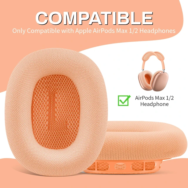 Alt view image 5 of 7 - Ear Cushions for AirPods Max, Original Silicone Noise Reduction (Orange) Upgraded Ear Cup Covers for Apple AirPods Max 1 & 2 Headphones, Strong Magnet Cups Pads, Durable Mesh Fabric, Softer sponge