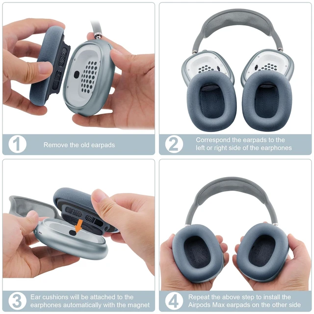 Alt view image 6 of 7 - Ear Cushions for AirPods Max, Original Silicone Noise Reduction (Blue) Upgraded Ear Cup Covers for Apple AirPods Max 1 & 2 Headphones, Strong Magnet Cups Pads, Durable Mesh Fabric, Softer sponge