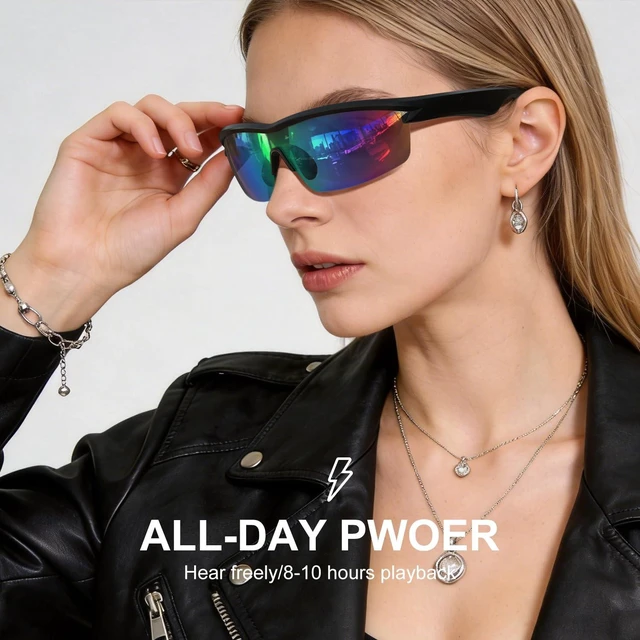 Alt view image 7 of 7 - Waterproof Bluetooth Glasses for Cycling Running Black and Blue Bluetooth Sunglasses, Smart Glasses, Polarized Lenses,Bluetooth Glasses for Women&Men, Long Battery Life