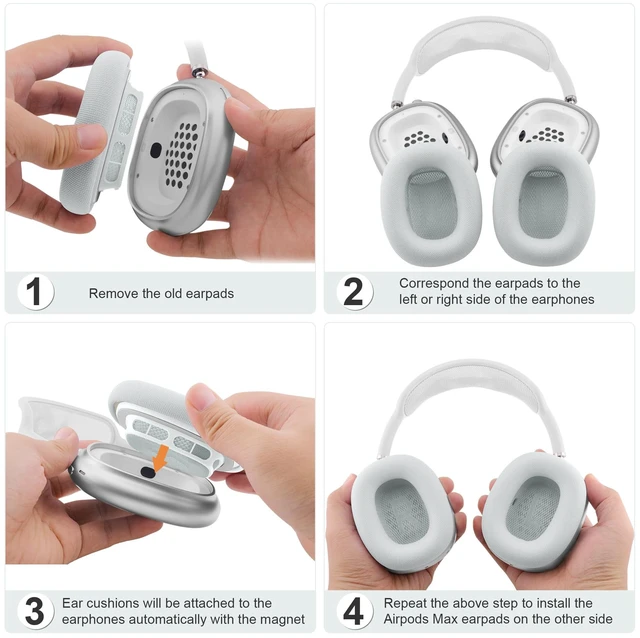 Alt view image 6 of 7 - Ear Cushions for AirPods Max, Original Silicone Noise Reduction (Silver) Upgraded Ear Cup Covers for Apple AirPods Max 1 & 2 Headphones, Strong Magnet Cups Pads, Durable Mesh Fabric, Softer sponge