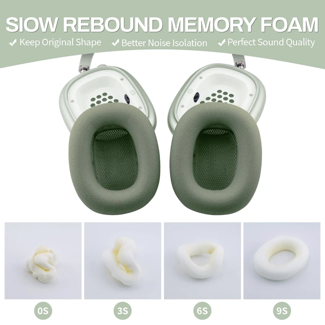 Alt view image 4 of 7 - Ear Cushions for AirPods Max, Original Silicone Noise Reduction (Green) Upgraded Ear Cup Covers for Apple AirPods Max 1 & 2 Headphones, Strong Magnet Cups Pads, Durable Mesh Fabric, Softer sponge