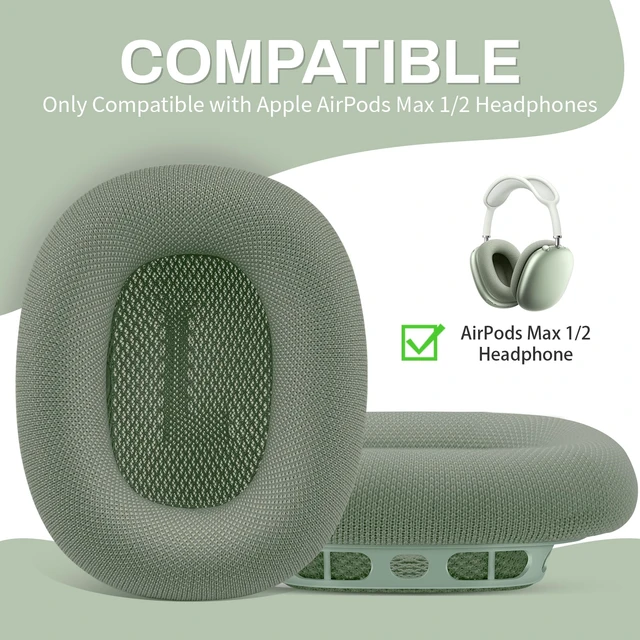 Alt view image 5 of 7 - Ear Cushions for AirPods Max, Original Silicone Noise Reduction (Green) Upgraded Ear Cup Covers for Apple AirPods Max 1 & 2 Headphones, Strong Magnet Cups Pads, Durable Mesh Fabric, Softer sponge