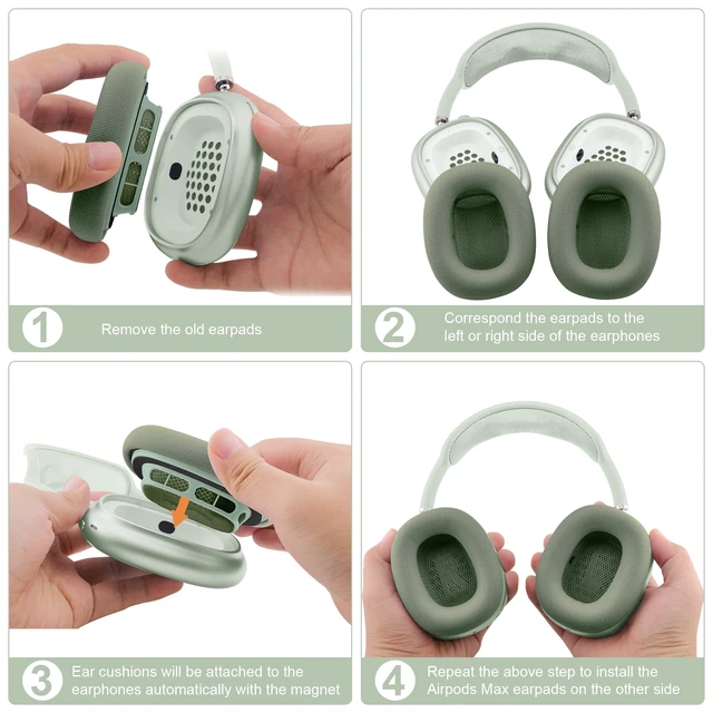 Alt view image 6 of 7 - Ear Cushions for AirPods Max, Original Silicone Noise Reduction (Green) Upgraded Ear Cup Covers for Apple AirPods Max 1 & 2 Headphones, Strong Magnet Cups Pads, Durable Mesh Fabric, Softer sponge