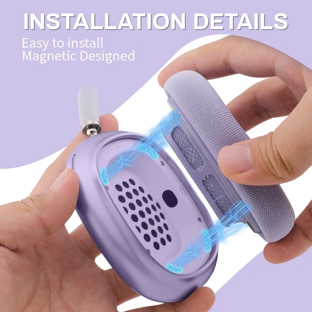 Alt view image 3 of 7 - Ear Cushions for AirPods Max, Original Silicone Noise Reduction (Purple) Upgraded Ear Cup Covers for Apple AirPods Max 1 & 2 Headphones, Strong Magnet Cups Pads, Durable Mesh Fabric, Softer sponge