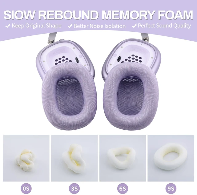 Alt view image 4 of 7 - Ear Cushions for AirPods Max, Original Silicone Noise Reduction (Purple) Upgraded Ear Cup Covers for Apple AirPods Max 1 & 2 Headphones, Strong Magnet Cups Pads, Durable Mesh Fabric, Softer sponge