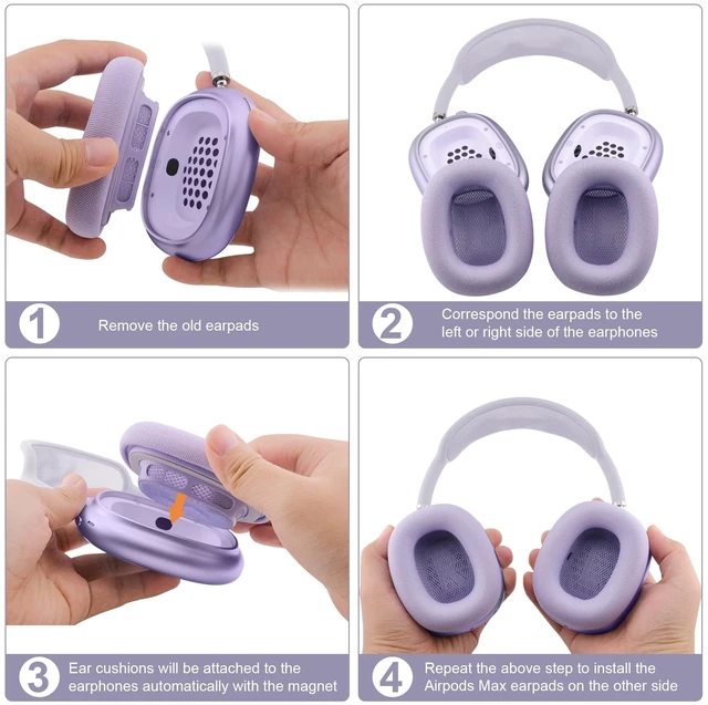 Alt view image 6 of 7 - Ear Cushions for AirPods Max, Original Silicone Noise Reduction (Purple) Upgraded Ear Cup Covers for Apple AirPods Max 1 & 2 Headphones, Strong Magnet Cups Pads, Durable Mesh Fabric, Softer sponge