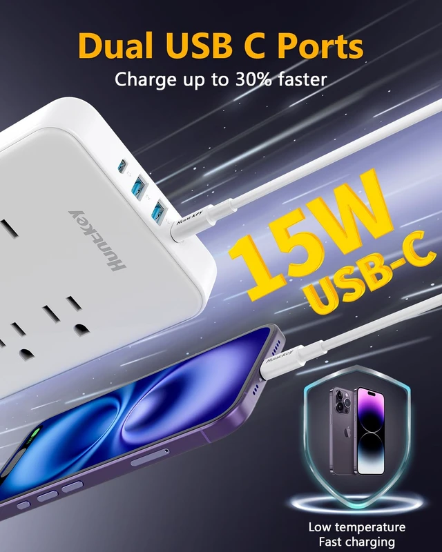 Alt view image 6 of 6 - Innovative Power Strip, Cord Removable Design (4FT), 6 Outlets Surge Protector with 4 USB Ports (2 USB-C, 2 USB-A), ETL Listed