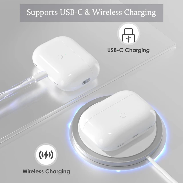 Alt view image 4 of 7 - Replacement Wireless Charging Case Compatible with AirPods Pro1/2 USB-C. Bluetooth Pairing Sync Button, 600 Mah Built-in Battery, White