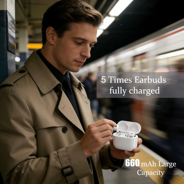 Alt view image 5 of 7 - Replacement Wireless Charging Case Compatible with AirPods Pro1/2 USB-C. Bluetooth Pairing Sync Button, 600 Mah Built-in Battery, White