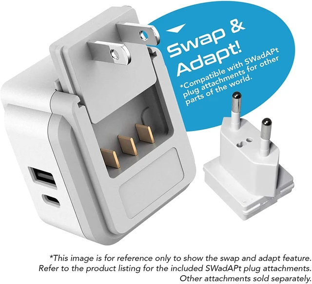 Alt view image 6 of 7 - Japan, Philippines Power Travel Plug Adapter Set, 20W PD & QC, Safe Dual USB & USB-C 3.1A - 2 USA Socket - Compact - Use in USA, Bahamas, Canada Includes Type A, Type B Swadapt Attachments