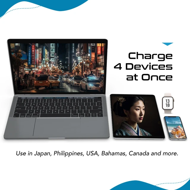 Alt view image 7 of 7 - Japan, Philippines Power Travel Plug Adapter Set, 20W PD & QC, Safe Dual USB & USB-C 3.1A - 2 USA Socket - Compact - Use in USA, Bahamas, Canada Includes Type A, Type B Swadapt Attachments