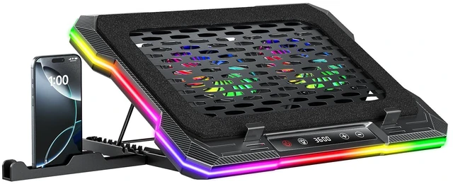 Main image of 2 Detachable Fans RGB Gaming Laptop Cooling Pad, Rapid Cooling for 15.6-19.3" Laptops, Variable Speed Control, 8 Adjustable Heights - K6 with Memory Foam