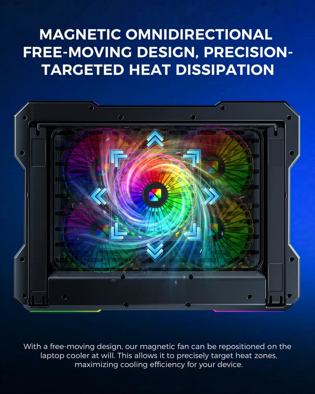 Alt view image 2 of 7 - 2 Detachable Fans RGB Gaming Laptop Cooling Pad, Rapid Cooling for 15.6-19.3" Laptops, Variable Speed Control, 8 Adjustable Heights - K6 with Memory Foam