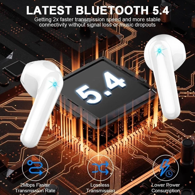 Alt view image 2 of 6 - Wireless Earbuds, Bluetooth 5.4 Headphones 50H Playback Bass Stereo Ear Buds with 4 ENC Cancelling Mics, in-Ear Earphones with LED Display, IP7 Waterproof USB-C for Laptop Pad Phones Workout Rose Gold