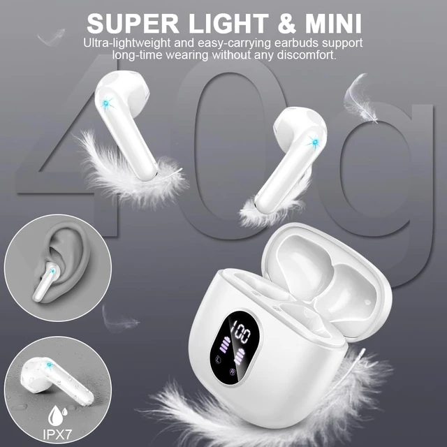 Alt view image 6 of 6 - Wireless Earbuds, Bluetooth 5.4 Headphones 50H Playback Bass Stereo Ear Buds with 4 ENC Cancelling Mics, in-Ear Earphones with LED Display, IP7 Waterproof USB-C for Laptop Pad Phones Workout Rose Gold