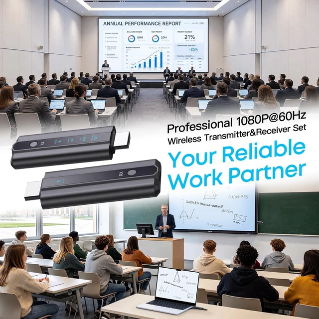 Alt view image 2 of 7 - 2026 New Wireless HDMI Transmitter Receiver Kit 4K Decode 1080P@60Hz 360FT/110M Extender, 5GHz HQ Streaming Video/Audio from PC Laptop to Monitor, Auto Connect Plug&Play, for Office Classroom