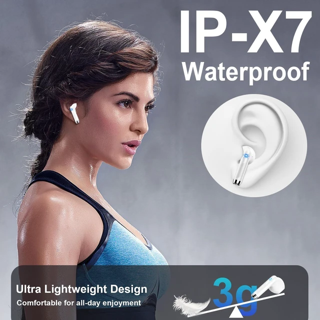 Alt view image 6 of 7 - Wireless Earbuds, Bluetooth Headphones, Stereo Bass Ear Buds with ENC Noise Cancelling Mics,42H Bluetooth Earbuds with LED Display Charging Case, IP7 Waterproof Earphones for Android iOS/Glass white