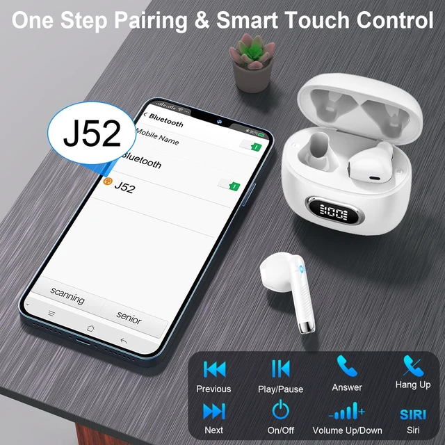 Alt view image 7 of 7 - Wireless Earbuds, Bluetooth Headphones, Stereo Bass Ear Buds with ENC Noise Cancelling Mics,42H Bluetooth Earbuds with LED Display Charging Case, IP7 Waterproof Earphones for Android iOS/Glass white